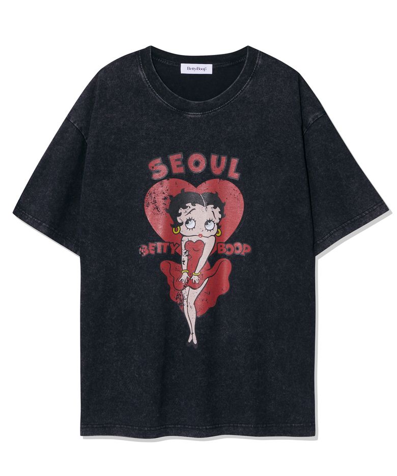 베티붑 먼로 서울 오버핏 반팔 티셔츠_차콜