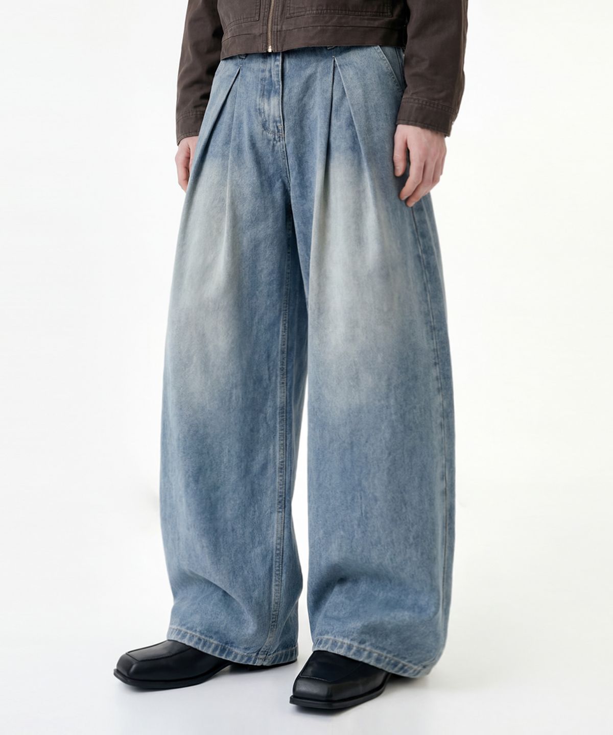엔티이티(NTET) Vintage front pintuck denim pants (blue)