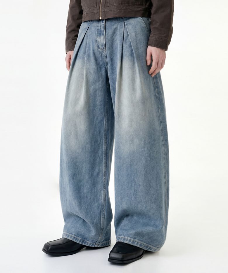 Vintage front pintuck denim pants (blue)