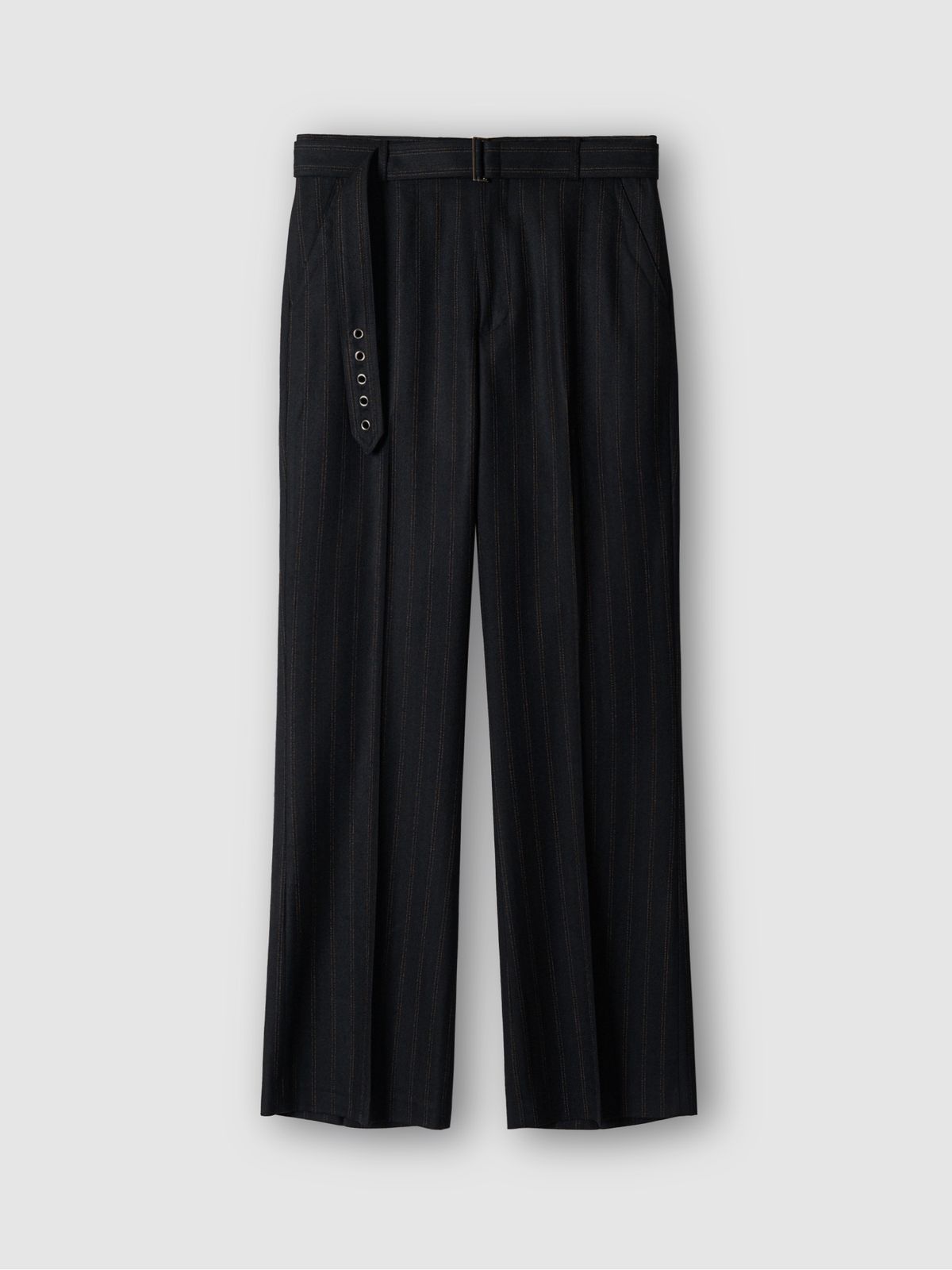 포커페이스(POKERFACE) HERRINGBONE BELTED STRAIGHT FLARE TROUSERS BLACK