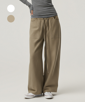 [우먼즈] 더블 웨이스트 워크웨어 캐주얼 와이드 코튼 팬츠 (2 COLORS)