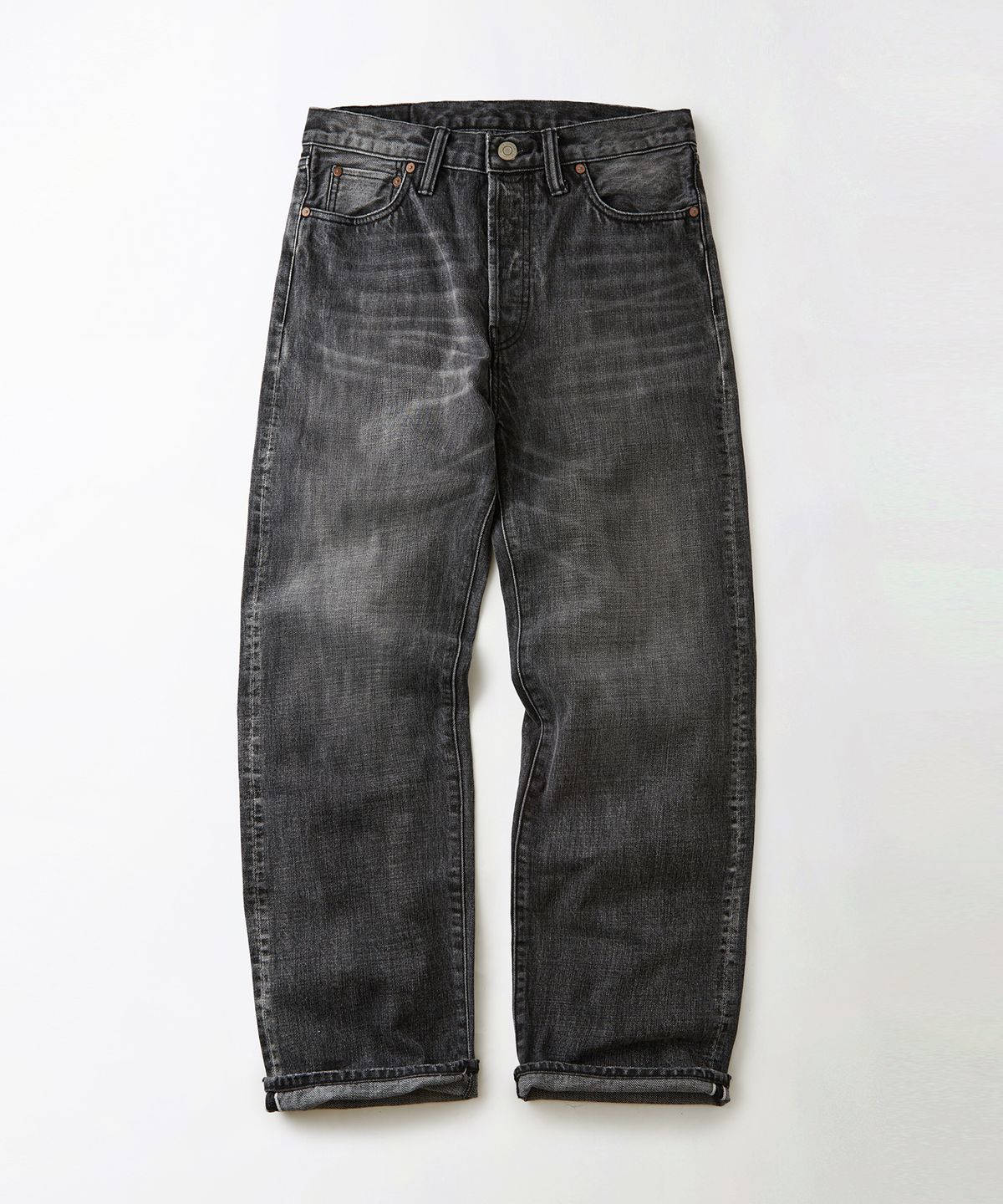 아웃스탠딩(OUTSTANDING) 40S SELVEDGE STRAIGHT PANTS_WASHED BLACK