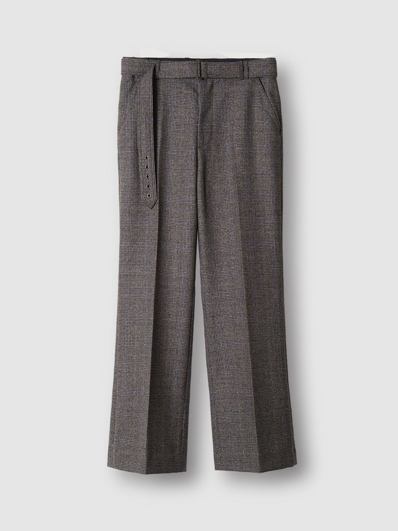 BELTED STRAIGHT FLARE TROUSERS BLUE CHECK (MARZOTTO)
