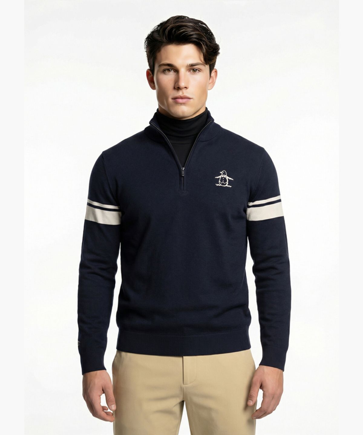 먼싱웨어(MUNSINGWEAR) 남성 소매포인트 반집업 스웨터 네이비 MR121MSW13