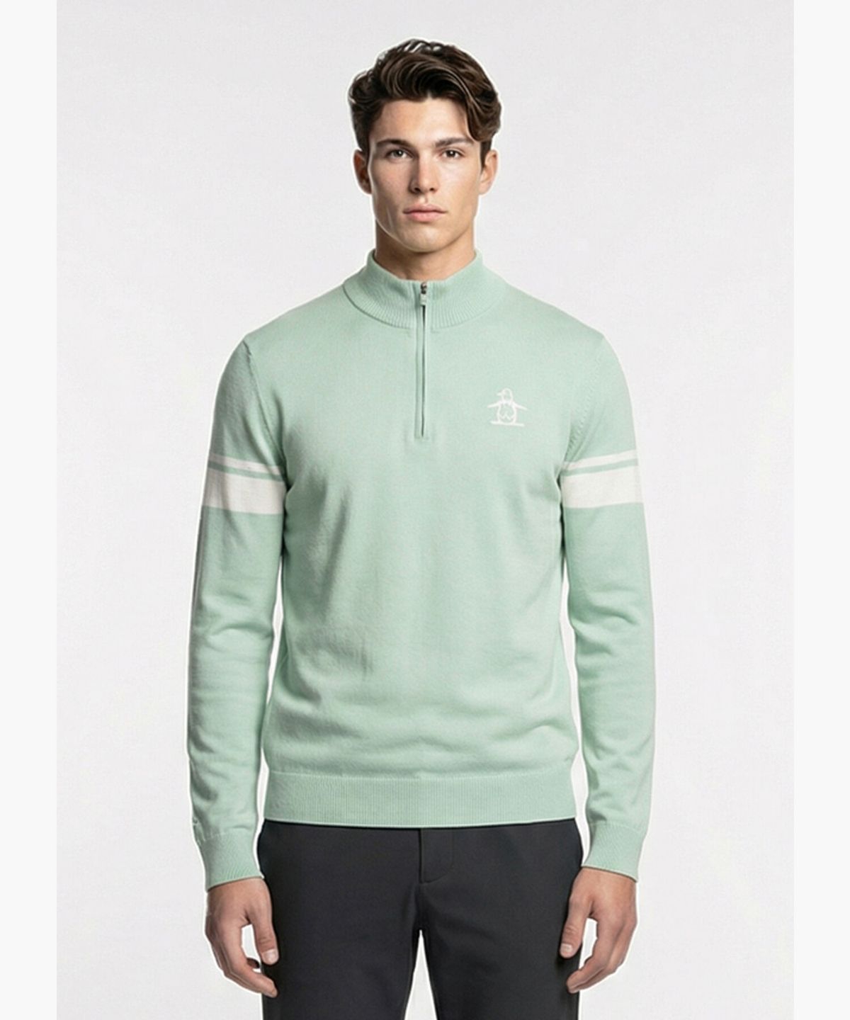 먼싱웨어(MUNSINGWEAR) 남성 소매포인트 반집업 스웨터 민트 MR121MSW13