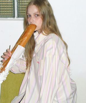 BUTTON POCKET OVERSIZED SHIRT PINK STRIPE