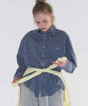 BUTTON POCKET OVERSIZED SHIRT NAVY CHECK