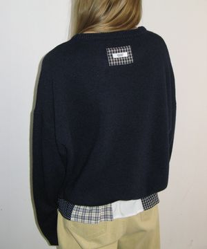 PATCHWORK FRILL KNIT PULLOVER NAVY