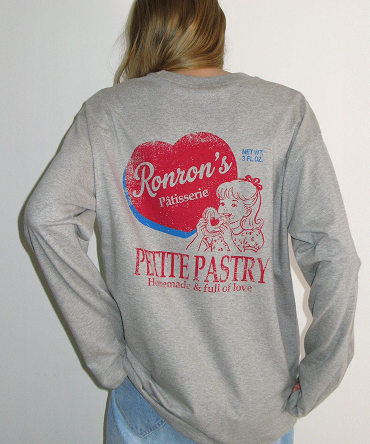 론론(RONRON) HEART PASTRY OVER FIT LONG SLEEVE GREY