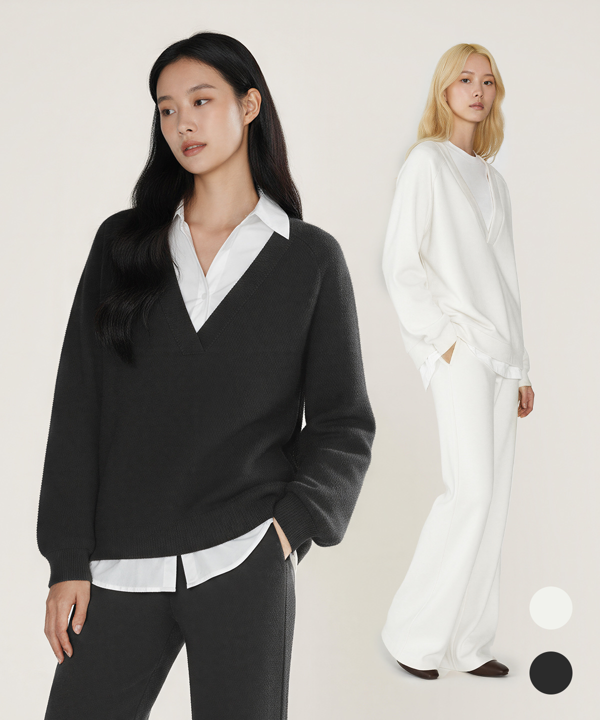 버튼서울(BUTTON SEOUL) [우먼즈] 슬림 라인 V-넥 루즈탑 (2 COLORS)