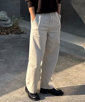 세미와이드 데님 라이크 풀 밴딩 크림 팬츠