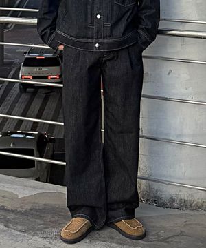 [오정규 PICK] 와이드 원턱 블랙 로우 데님팬츠