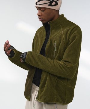 허니콤 미드레이어 썸홀 플리스 집업 자켓 (옐로우/카키)