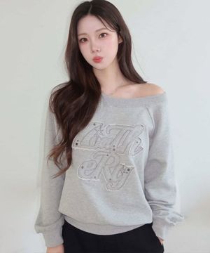 오프숄더 아플리케 스웻셔츠 [MELANGE]