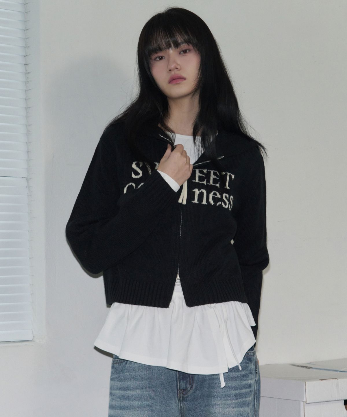 레더리(LEATHERY) 코지 울 니트 후드 집업 [BLACK]