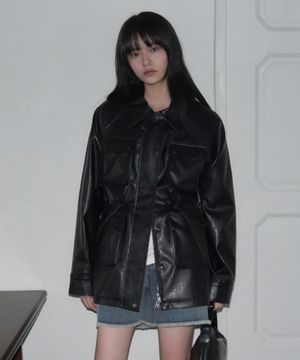 필드 크랙 레더 하프 자켓 [BLACK]