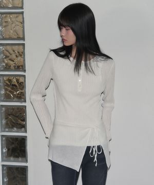 헨리넥 레이어드 세트 린넨 니트 탑 [IVORY]