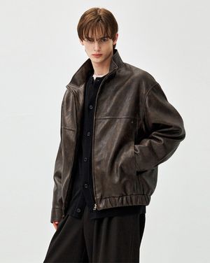 워시드 레더 헤링턴 점퍼 브라운 ZI2LT204BR