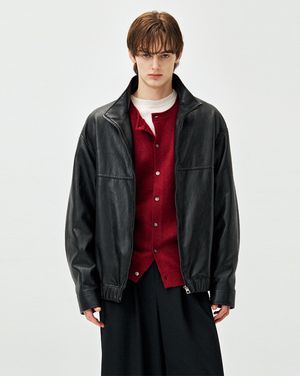 워시드 레더 헤링턴 점퍼 블랙 ZI2LT203BK