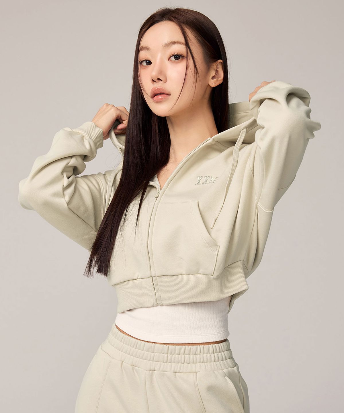 젝시믹스(XEXYMIX) 웜 코튼 크롭 후드 집업 XTFHJ01H4
