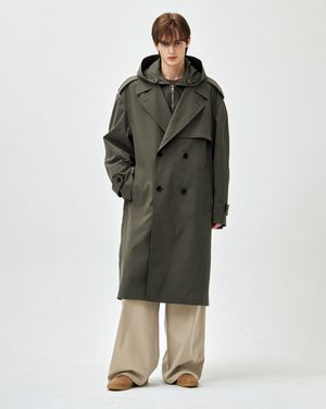 후드 디터쳐블 오피서 코트 카키 ZI2TC204KK