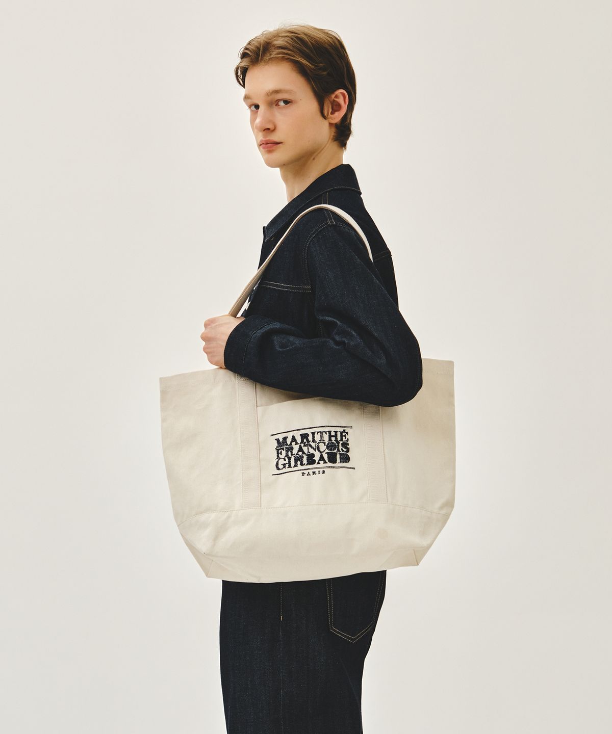 마리떼 프랑소와 저버(MARITHÉ + FRANҪOIS GIRBAUD) DRAWING CLASSIC LOGO BIG ECO BAG natural