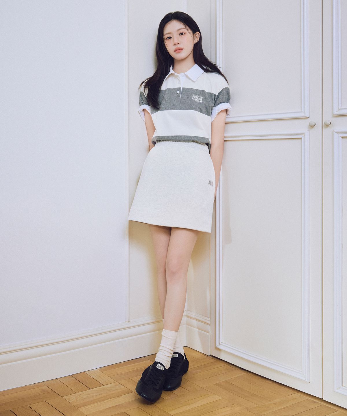 마리떼 프랑소와 저버(MARITHÉ + FRANҪOIS GIRBAUD) W VINTAGE CLASSIC LOGO SWEAT MINI SKIRT oatmeal