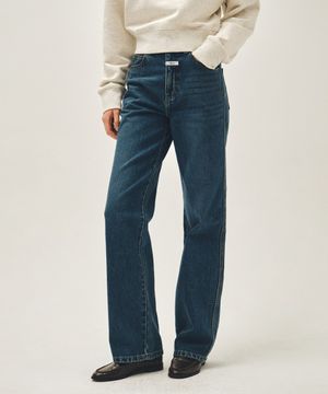 W HIGH STRAIGHT DENIM PANTS dark blue