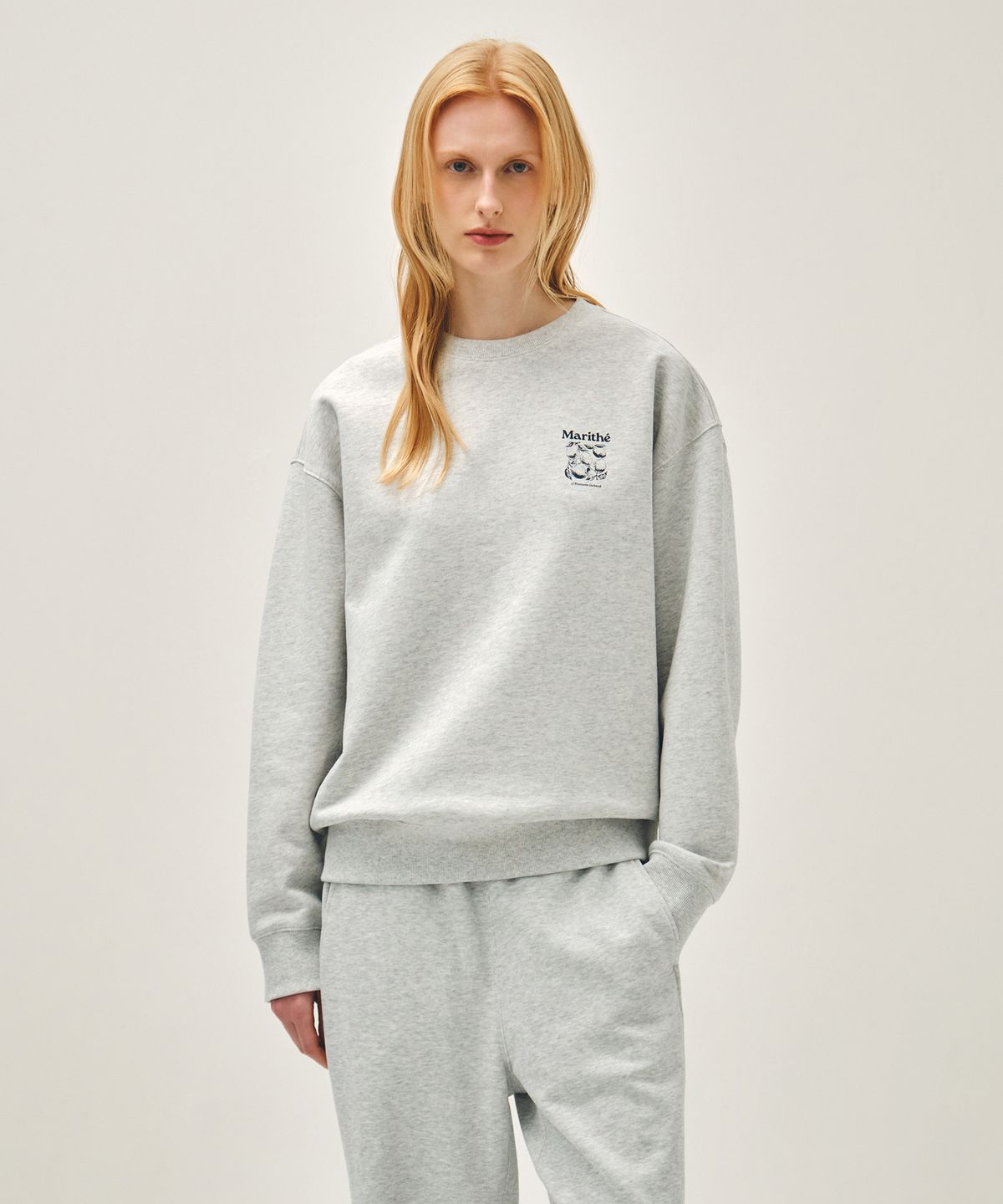 마리떼 프랑소와 저버(MARITHÉ + FRANҪOIS GIRBAUD) [REGEN] LEMON GRAPHIC OVERSIZED SWEATSHIRT light heather gray