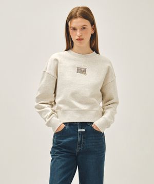 W FLOWER CLASSIC LOGO CROP SWEATSHIRT oatmeal