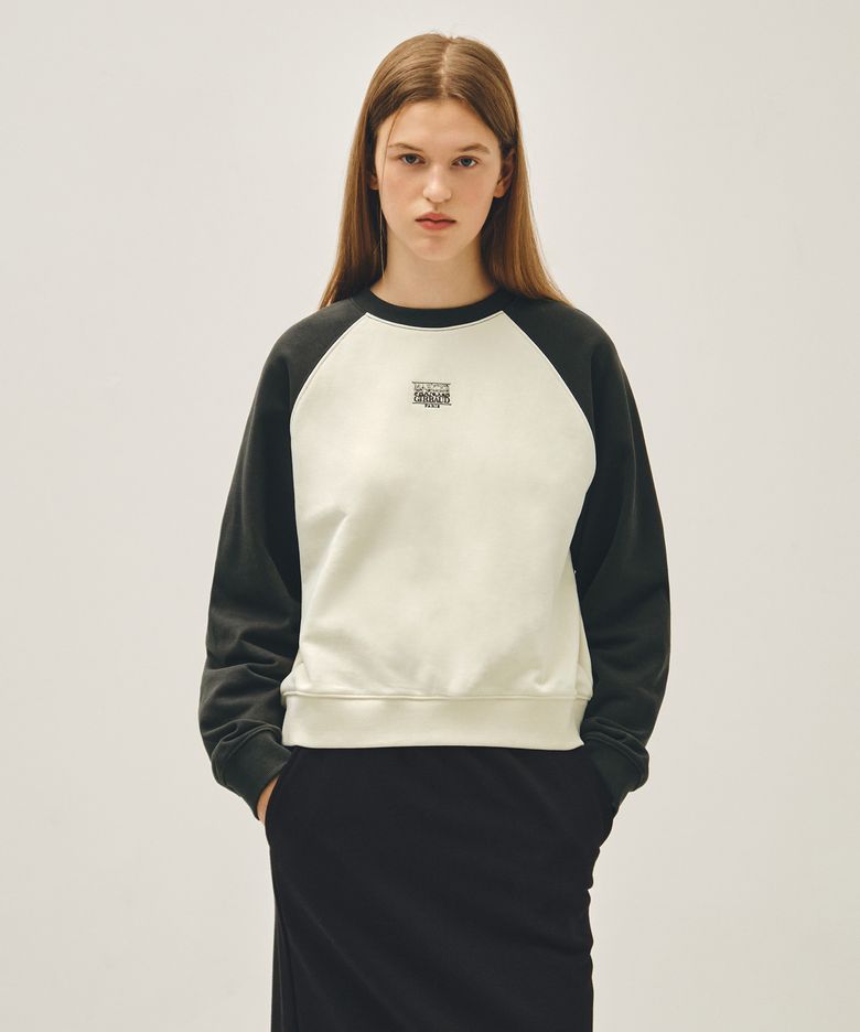 W BLOCK CLASSIC LOGO RAGLAN CROP SWEATSHIRT charcoal