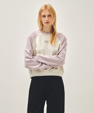 W BLOCK CLASSIC LOGO RAGLAN CROP SWEATSHIRT light purple