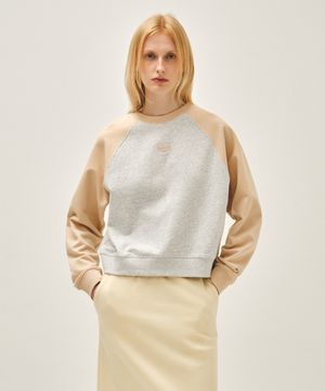 W BLOCK CLASSIC LOGO RAGLAN CROP SWEATSHIRT coral pink