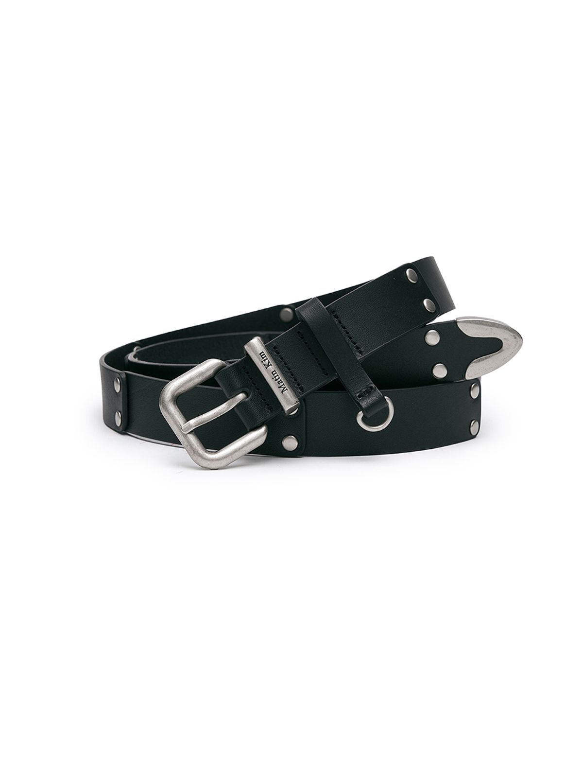 마뗑킴(MATIN KIM) DOUBLE STUD LEATHER BELT IN BLACK