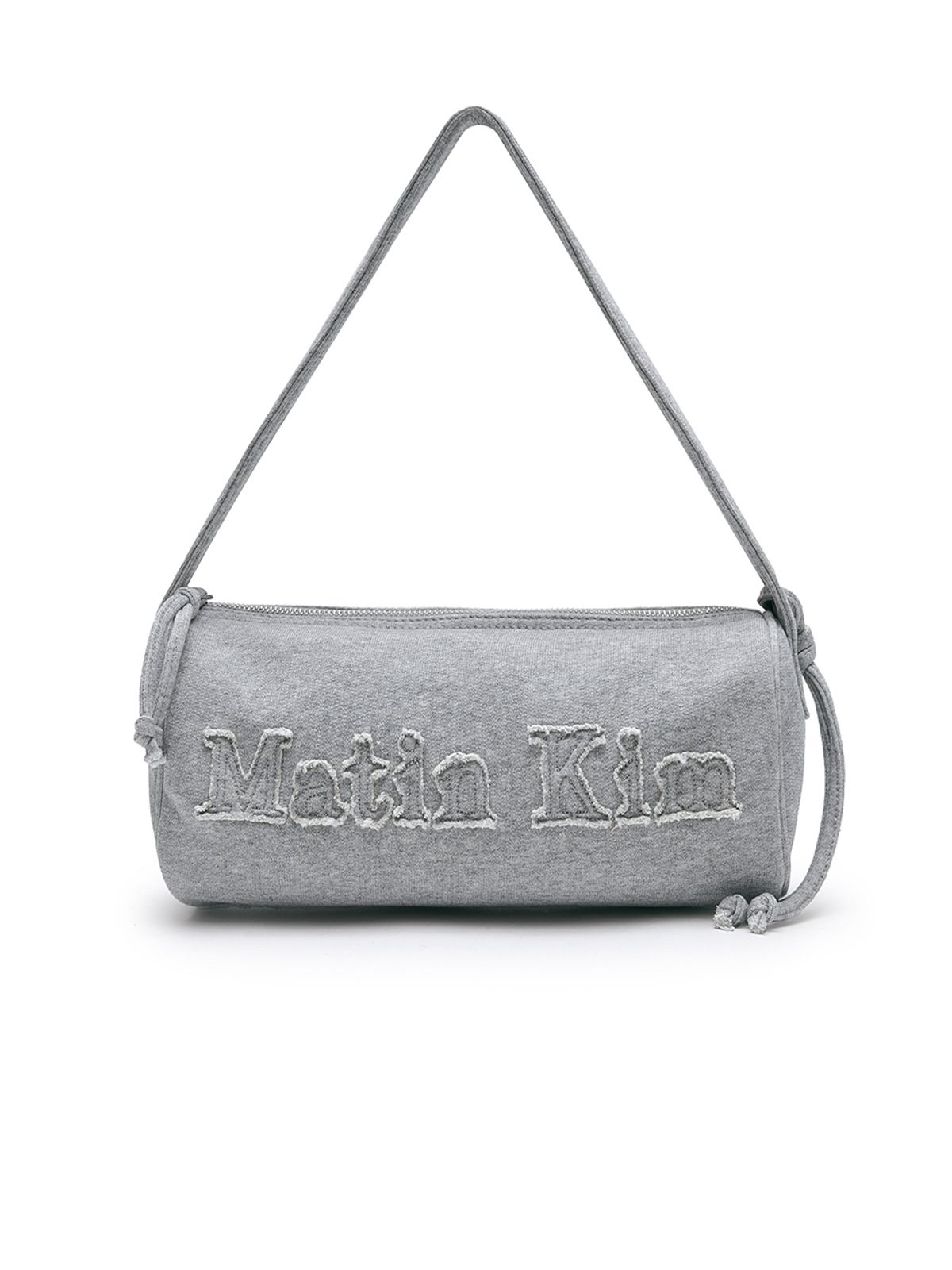 마뗑킴(MATIN KIM) APPLIQUE LOGO JERSEY DUFFLE BAG IN GREY