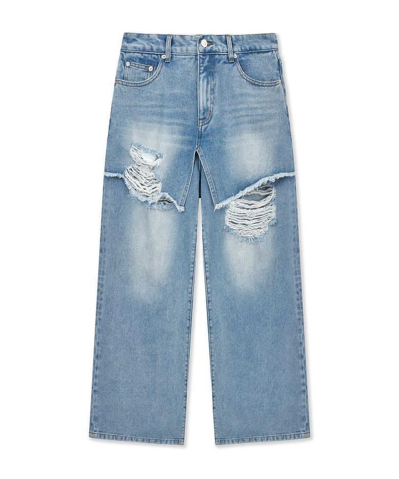 FRONT LAYERED DISTRESSED DENIM PANTS IN BLUE