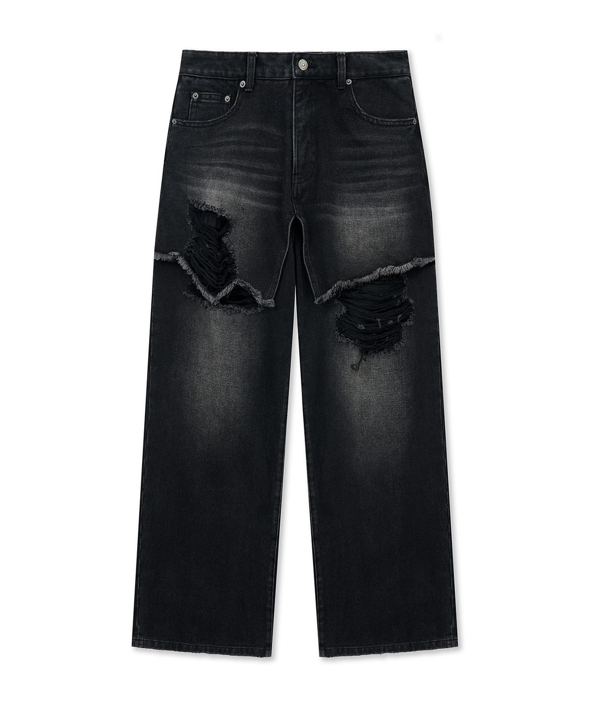 마뗑킴(MATIN KIM) FRONT LAYERED DISTRESSED DENIM PANTS IN BLACK