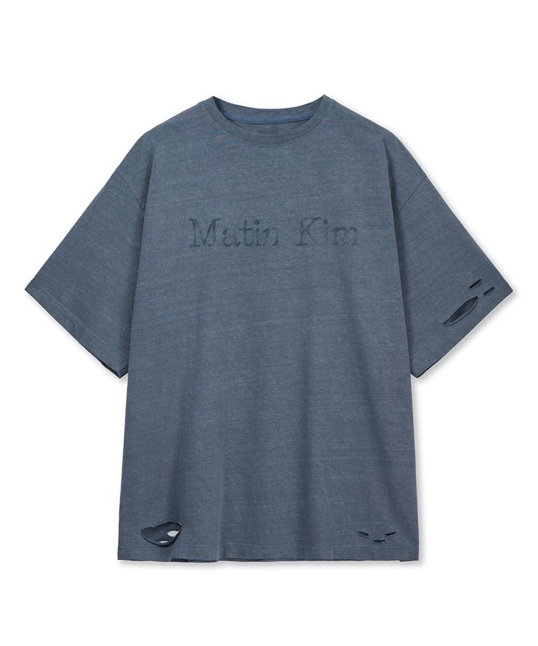 DISTRESSED LOGO TOP IN SMOKE BLUE