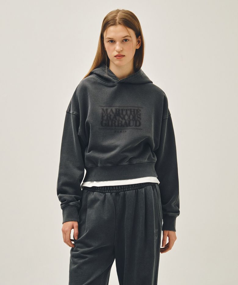 W SHADOW CLASSIC LOGO DYEING CROP HOODIE charcoal