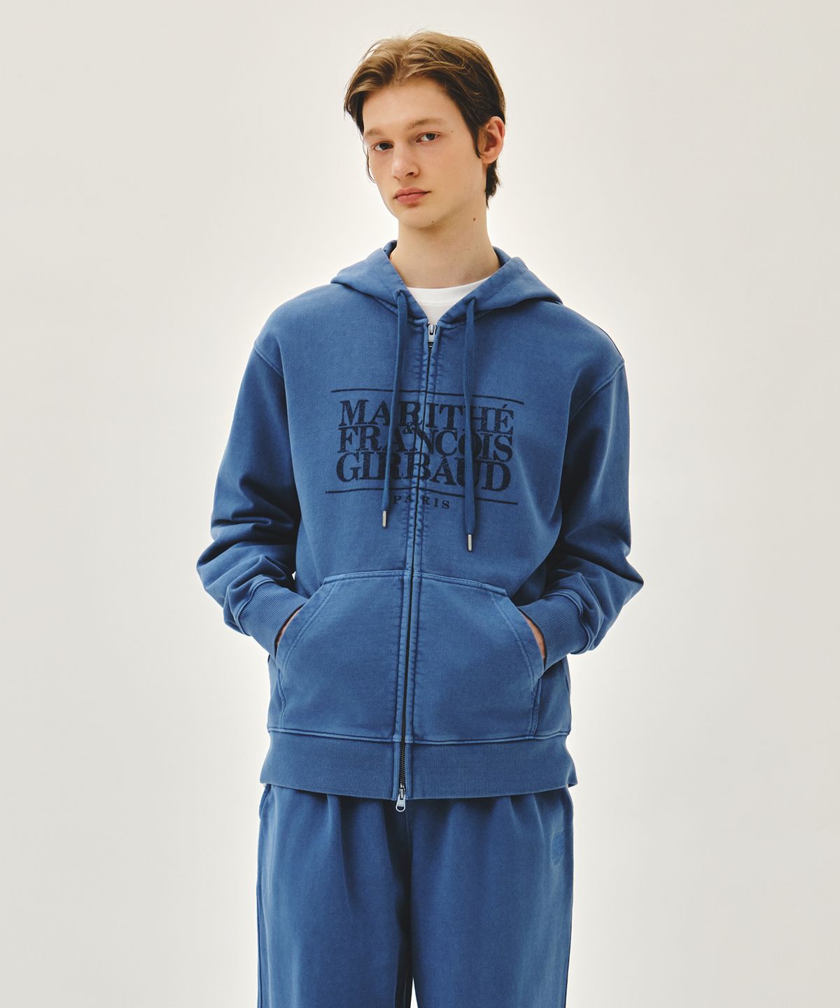 마리떼 프랑소와 저버(MARITHÉ + FRANҪOIS GIRBAUD) CLASSIC LOGO DYEING HOODIE ZIPUP blue