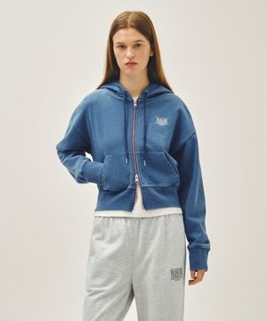 W BACK CLASSIC LOGO CROP HOODIE ZIPUP blue