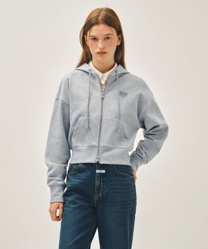 W BACK CLASSIC LOGO CROP HOODIE ZIPUP heather gray