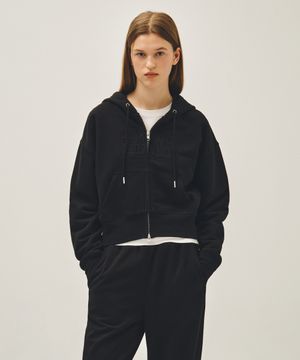 W CLASSIC LOGO CROP HOODIE ZIPUP black black