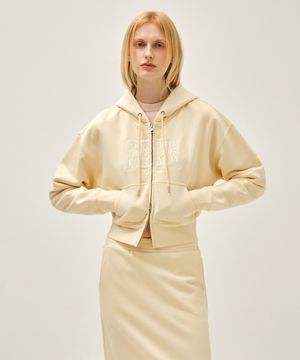 W CLASSIC LOGO CROP HOODIE ZIPUP butter