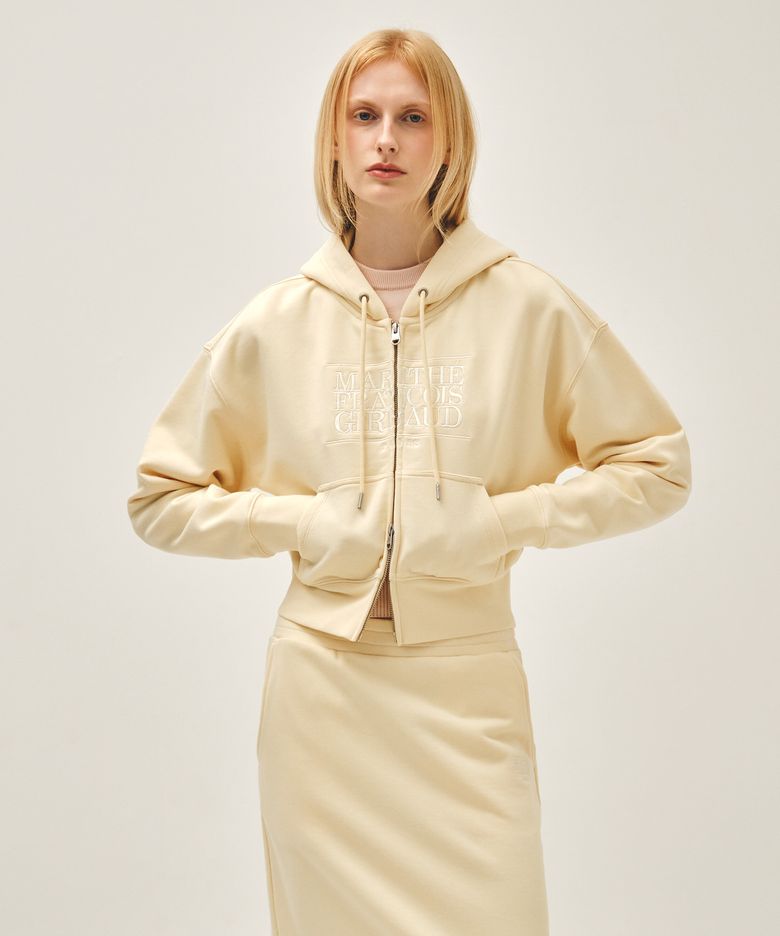W CLASSIC LOGO CROP HOODIE ZIPUP butter