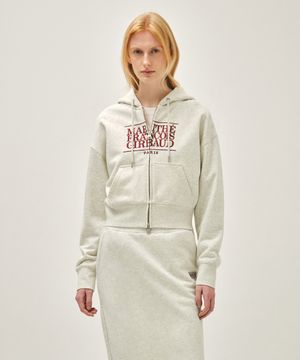 W CLASSIC LOGO CROP HOODIE ZIPUP oatmeal