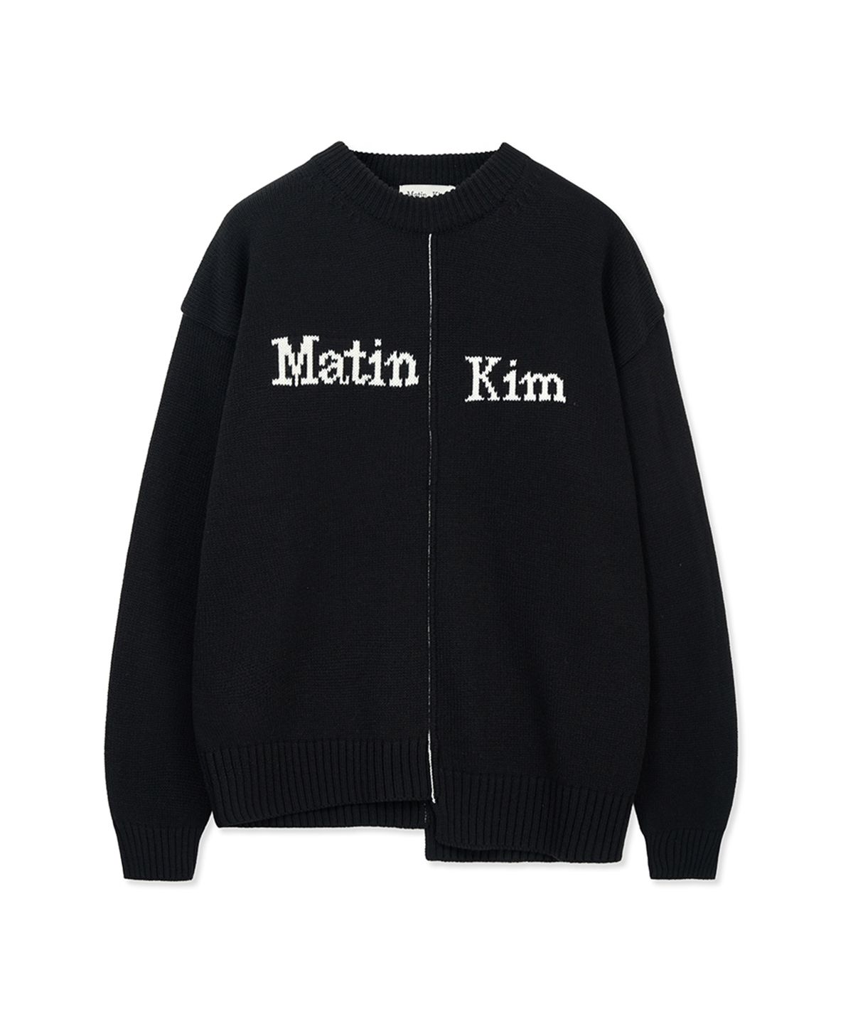 마뗑킴(MATIN KIM) ASYMMETRIC LOGO KNIT PULLOVER IN BLACK