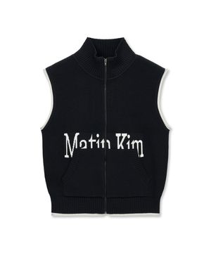 MATIN KIM SPELL POINT KNIT ZIP UP VEST IN BLACK