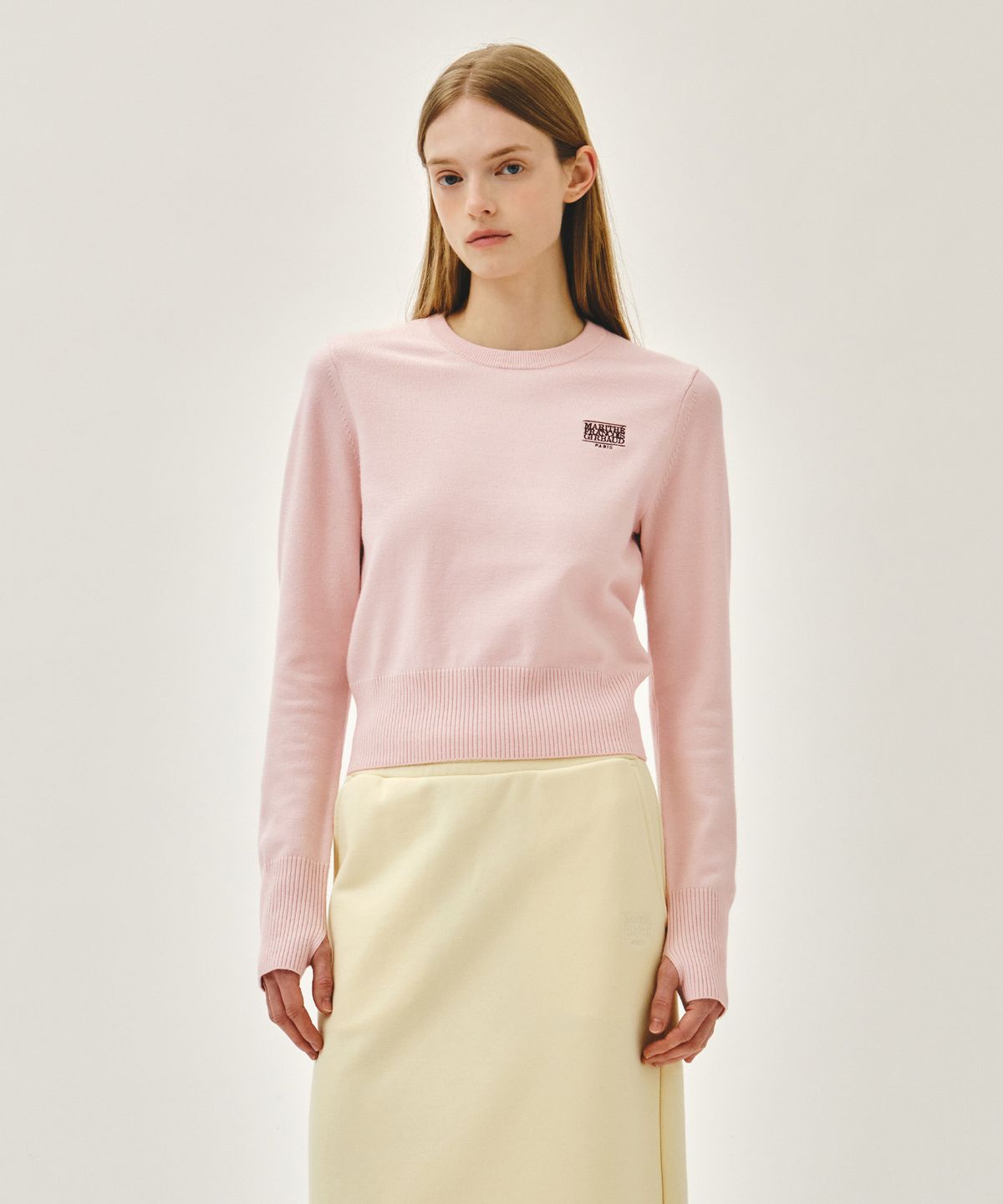 마리떼 프랑소와 저버(MARITHÉ + FRANҪOIS GIRBAUD) W SMALL CLASSIC LOGO CROP KNIT PULLOVER pink