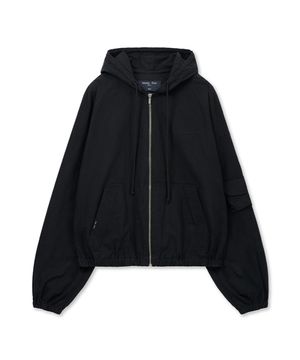 WASHED COTTON HOODY ZIP UP IN BLACK